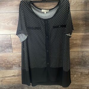 Liz Mccoy Womens Blouse Top Size 3X Black and white polka dots NWOT